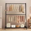 Floor-standing clothes rack, cream-style mobile double-layer coat rack for the bedroom, temporary clothes storage and hanging rack for the living room Item Picture